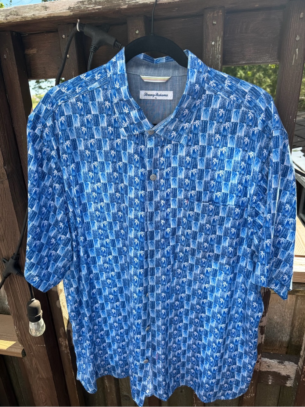 Tommy Bahama Blue Palm-Print Short Sleeve Button-Down
